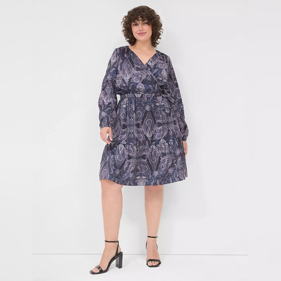 Lane Bryant Navy Paisley Midi Dress size 22 NWT Holiday Party Dress Long Sleeves - Picture 4 of 10